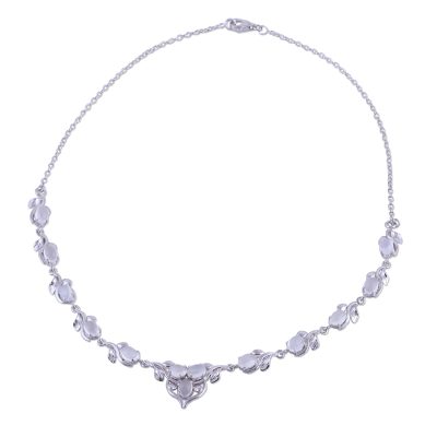 Rhodium plated moonstone link necklace, 'Celestial Glamour' - Moonstone and Rhodium Plated Sterling Silver Link Necklace