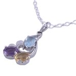 Multi-gemstone pendant necklace, 'Glowing Trio' - Multi Gemstone Pendant Necklace with Rhodium Plating
