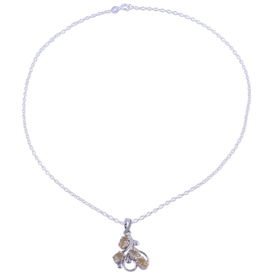 Halskette mit Citrin-Anhänger - Halskette mit Anhänger aus rhodiniertem Sterlingsilber mit Citrin