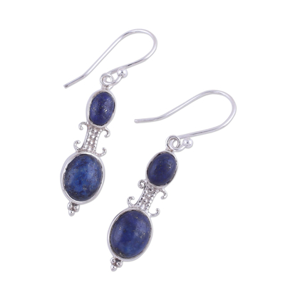 Lapis lazuli dangle earrings, 'Blue Aura' - Artisan Handmade Lapis Lazuli 925 Sterling Silver Earrings