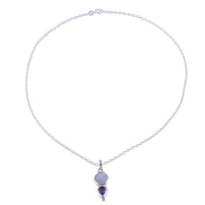 Amethyst and Rainbow Moonstone Pendant Necklace from India