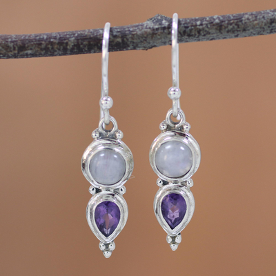 Amethyst and Rainbow Moonstone Dangle Earrings from India - Eternal ...