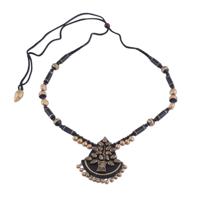 Collar colgante de cerámica - Collar con colgante de cerámica con diseño de árbol de la India
