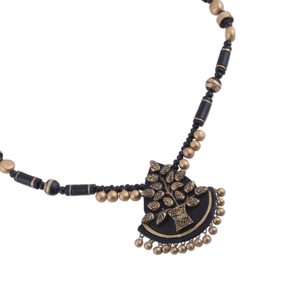 Halskette mit Keramikanhänger - Halskette mit Baummotiv aus Keramik mit Anhänger aus Indien