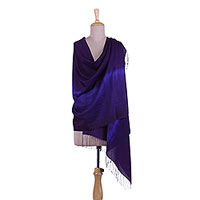 Tie-dyed silk and wool blend shawl, 'Delightful Ocean' - Tie-Dyed Silk and Wool Blend Shawl in Cobalt and Blue-Violet
