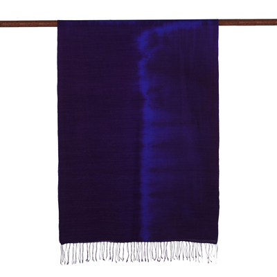 Krawattengefärbter Schal aus Seide und Wollmischung, 'Delightful Ocean' - Krawattengefärbter Schal aus Seide und Wollmischung in Kobalt und Blau-Violett