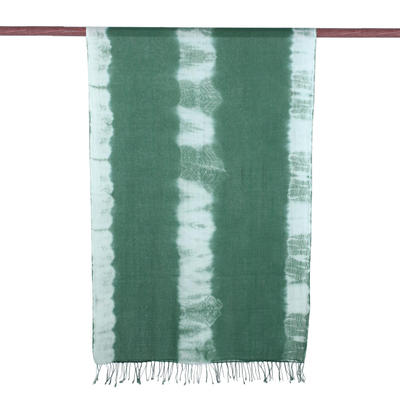 Tie-dyed cotton shawl, 'Moss Green Paradise' - Tie-Dyed Cotton Shawl in Moss Green from India