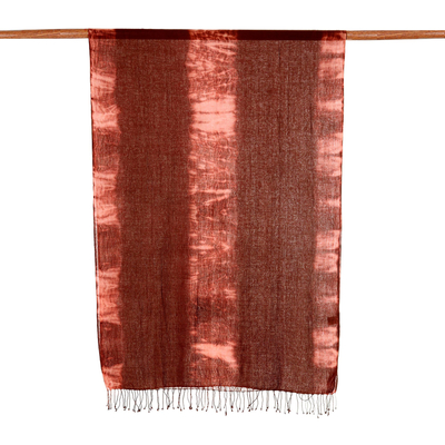 Tie-dyed cotton shawl, 'Maroon Mythos' - Tie-Dyed Fringed Cotton Shawl in Maroon from India