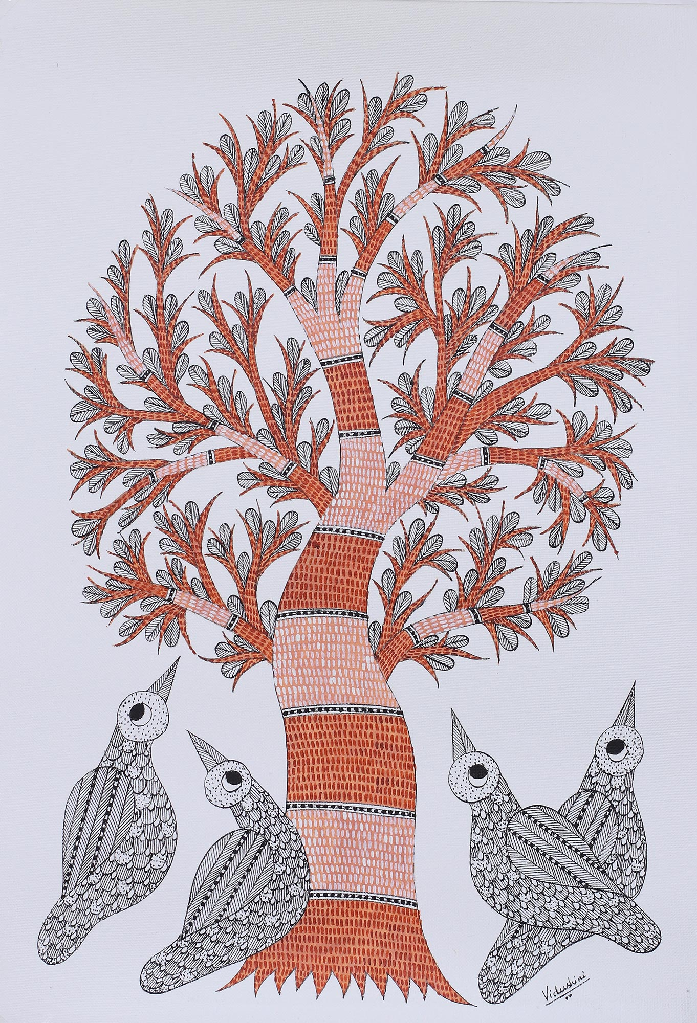 Handpainted Madhubani Ladies Large Tote / Handbag - Tree of Life 2