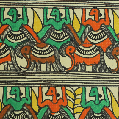 Madhubani-Gemälde - Indien Madhubani-Gemälde von königlichen Wachen und Elefanten