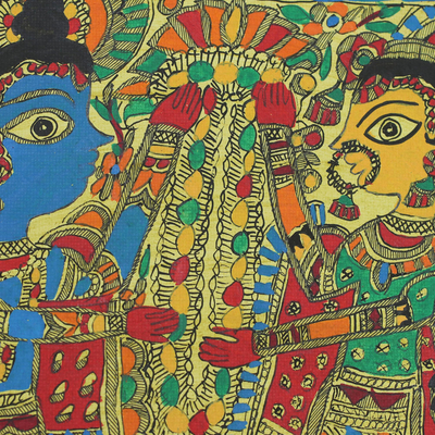 Madhubani painting, 'Sita and Ram Marriage' - Madhubani Folk Art Painting of Rama and Sita's Marriage