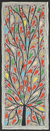 Madhubani-Gemälde – Buntes Madhubani-Gemälde des Lebensbaums mit Vögeln