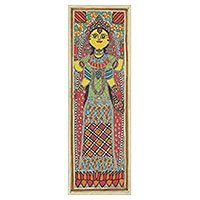 Madhubani painting, 'The Goddess of Prosperity' - Hindu Goddess Theme Madhubani Painting of Lakshmi