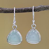 Chalcedony dangle earrings, 'Gleaming Pyramids' - Sterling Silver and Aqua Chalcedony Dangle Earrings