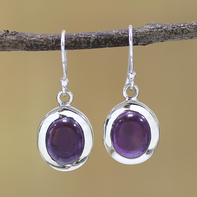 Amethyst dangle earrings, Haloed Purple
