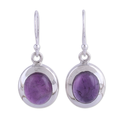 Amethyst and Sterling Silver Dangle Earrings from India - Haloed Purple ...