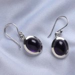 Amethyst dangle earrings, 'Haloed Purple' - Amethyst and Sterling Silver Dangle Earrings from India