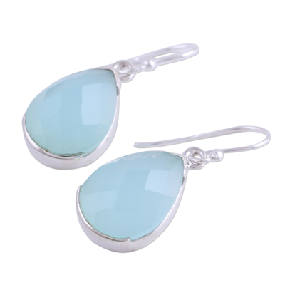 Chalcedony dangle earrings, 'Aqua Drops' - Aqua Chalcedony and Sterling Silver Dangle Earrings