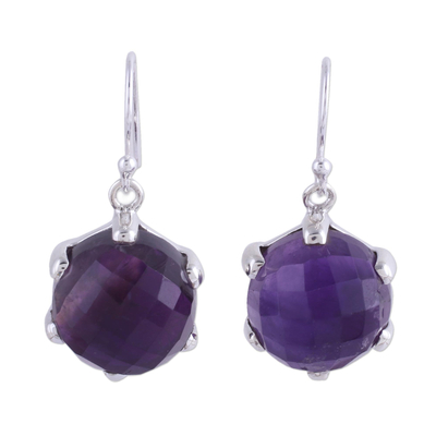 Amethyst dangle earrings, 'Dazzling Purple' - Amethyst and Sterling Silver Dangle Earrings from India