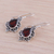 Garnet dangle earrings, 'Red Intricacy' - Sterling Silver and Garnet Dangle Earrings from India (image 2c) thumbail