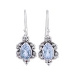 Blue topaz dangle earrings, 'Blue Intricacy' - Sterling Silver and Blue Topaz Dangle Earrings from India