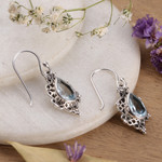 Blue topaz dangle earrings, 'Blue Intricacy' - Sterling Silver and Blue Topaz Dangle Earrings from India