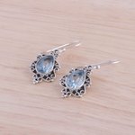 Blue topaz dangle earrings, 'Blue Intricacy' - Sterling Silver and Blue Topaz Dangle Earrings from India