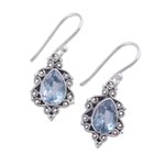 Blue topaz dangle earrings, 'Blue Intricacy' - Sterling Silver and Blue Topaz Dangle Earrings from India