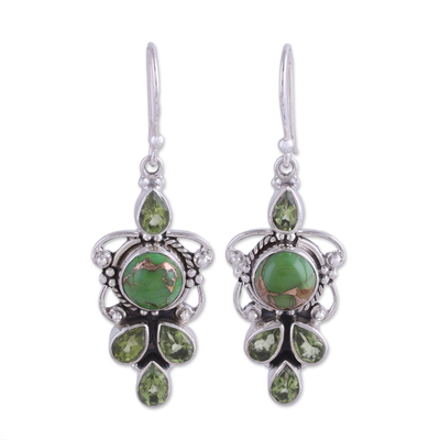 Peridot-Ohrhänger - Ohrringe aus Peridot und grünem Komposit-Türkis aus 925er Silber