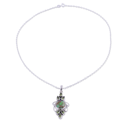 Halskette mit Peridot-Anhänger - Peridot- und Komposit-Türkis-Anhänger-Halskette aus Indien