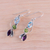 Multi-gemstone dangle earrings, 'Shimmering Alliance' - Blue Topaz Peridot Amethyst Sterling Silver Dangle Earrings (image 2c) thumbail