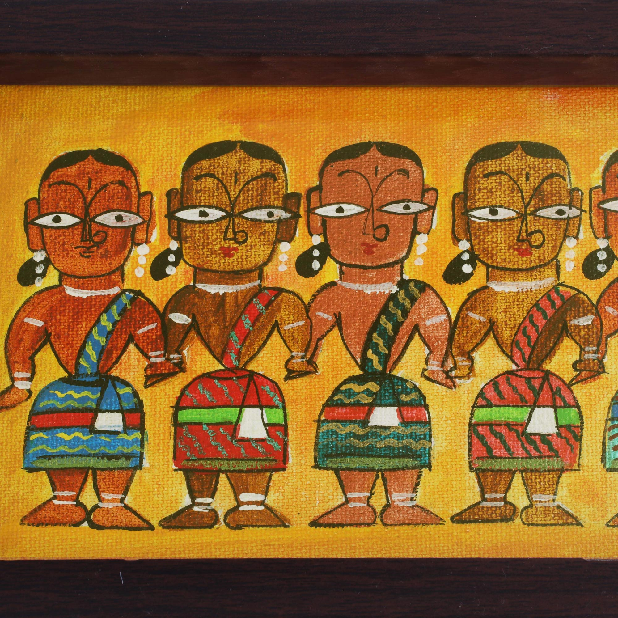 Bengali Women Painting on Yellow Serving Tray Bengali Women NOVICA