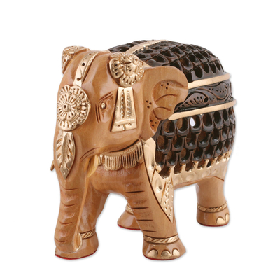 Hand-Carved Kadam Wood Sculpture of an Elephant from India