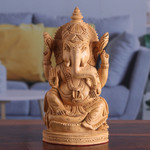 Wood sculpture, 'Royal Protector' - Hand-Carved Kadam Wood Sculpture of Ganesha from India