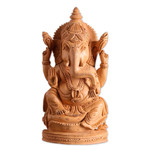 Wood sculpture, 'Royal Protector' - Hand-Carved Kadam Wood Sculpture of Ganesha from India