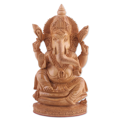 Hand-Carved Kadam Wood Sculpture of Ganesha from India