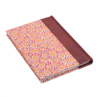 Leather-accented journal, 'Sunny Blossoms' - Handcrafted Floral Leather-Accented Journal from India