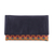 Leather accent cotton clutch, 'Flower Bed' - Leather Accent Cotton Clutch with Floral Motifs from India