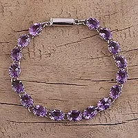 Amethyst tennis bracelet, 'Royal Magic' - Handcrafted Amethyst Tennis Style Bracelet from India