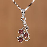 Garnet pendant necklace, 'Twirling Radiance'