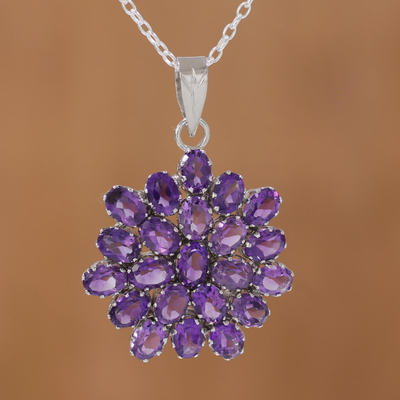 Amethyst pendant necklace, Purple Camellia