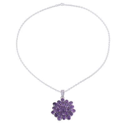 Amethyst pendant necklace, 'Purple Camellia' - Brilliant 22 Carat Amethyst Pendant Necklace