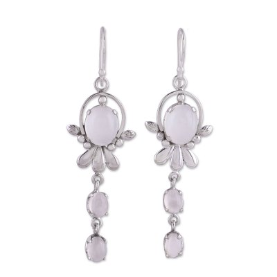 Moonstone dangle earrings, 'Gleaming Radiance' - Rhodium Plated Moonstone Dangle Earrings from India