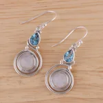 Blue topaz dangle earrings, 'Blissful Fusion' - Moonstone and Blue Topaz Sterling Silver Earrings from India