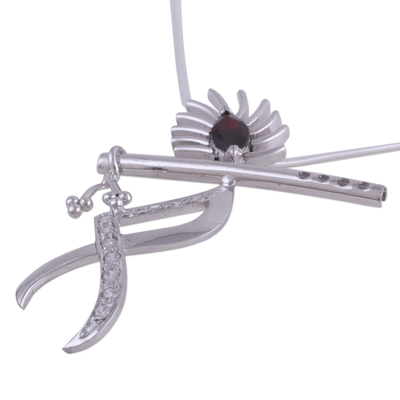 Halskette mit Granat-Anhänger - Musik-Themen-Krishna-Granat-Anhänger-Halskette