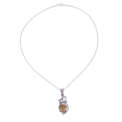 Halskette mit Citrin-Anhänger - Vierkarätige Citrin-Halskette aus rhodiniertem Silber