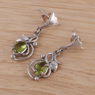 Peridot dangle earrings, 'Green Temptations' - Peridot and Rhodium Plated Sterling Silver Dangle Earrings