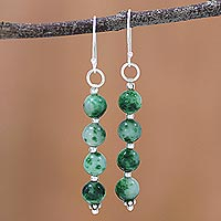Quartz and Silver Dangle Earrings in Green from India,'Happy Delight in Green'