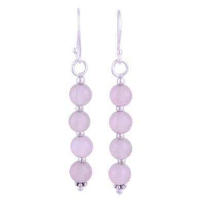 Pink Quartz and Sterling Silver Dangle Earrings from India