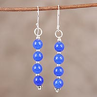 Quartz dangle earrings, 'Happy Delight in Deep Blue' - Blue Quartz and Sterling Silver Dangle Earrings from India